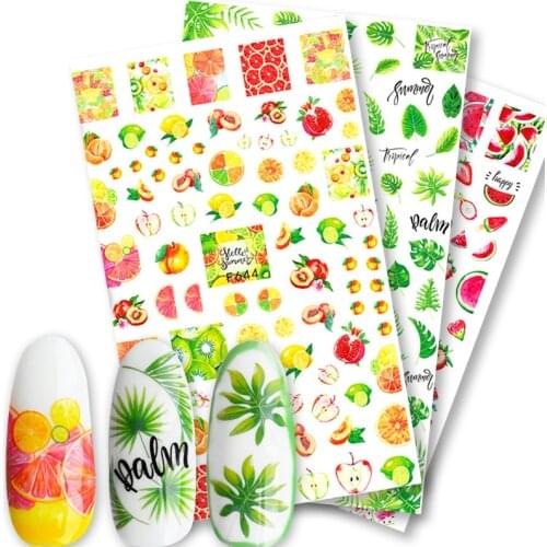 1 Pcs Summer Fruits 3D Nail Art Stickers Decals lemon/watermelon/ice cream/flower/Leaves Sliders Nail Tattoo Foils Decoratons
