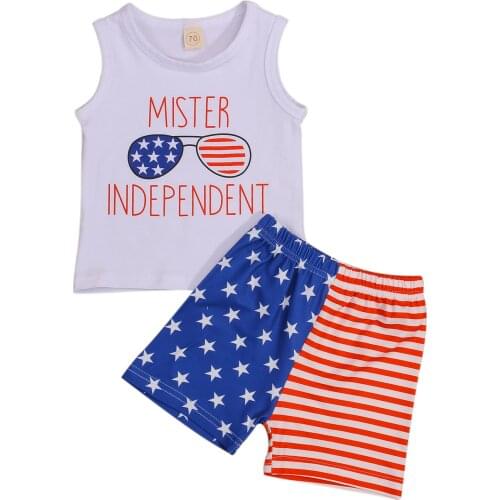 2021 0-24M Summer Baby Boy Clothes Set independence Day 2pcs Sunglasses Letter Print Top Vest+Stars and Striped Shorts Summer