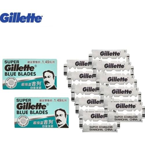 Gillette Super Blue Shaving Razor Blades For Men Stainless Steel double edge Shaver Blades (5 blades x 2 boxes)