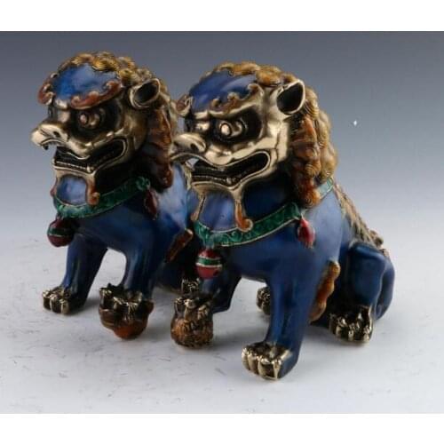 Copper Statue A Pair Chinese Cloisonne Copper Statue - Lion