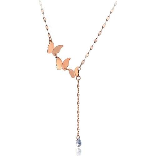 Trendy Stainless Steel CZ Crystal Butterfly Animal Necklaces For Women Bohemia Style Charm Pendant Necklace N19216