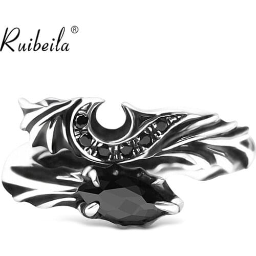 Mode 925 Argent Diable Exagéré Noir Pierre Anneau Personnalité Irrégulière Punk Vent Anneau Étudiant Tendance Bijoux Cadeau