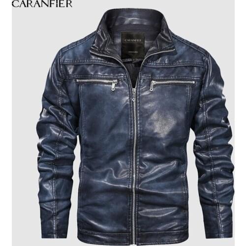 CARANFIER 2019 Mens Leather Jackets New Autumn Leather Coats Casual Motorcycle Jacket Male Biker Jackets EU Size Dropshipping