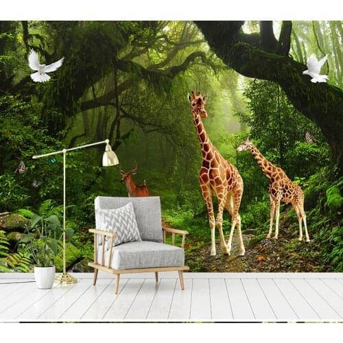 Bacaz Custom 3D Wallpaper Forest TV Wall Mural Living Room Kids Bedroom Giraffe pattern 3D Mural Wallpaper papel de parede