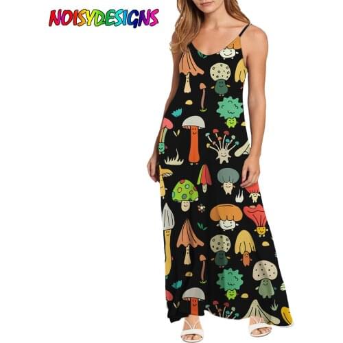 NOISYDESIGNS Cover Up 2021 New Beach Long Dresses Colorful Mushroom Printing Summer Sling Dress Women Vestidos Largos Verano