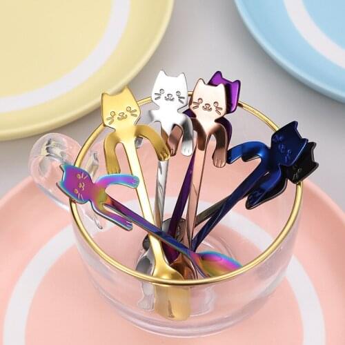 2020 New Cute Cat Coffee Spoon Stainless Creative Spoon Teaspoon Dessert Snack Scoop Ice Cream Mini Spoons Tableware Wholesale