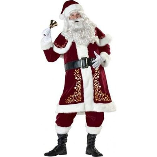 New Arrival Fancy Santa Claus Costume for Adult Old Man Christmas Cosplay Plus Size Winter Suit Set