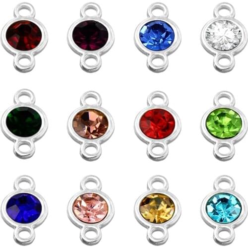 Wholesale 12pcs Colorful Birthstone Crystal Birthstone Charms Connectors Jewelry Diy Accessories