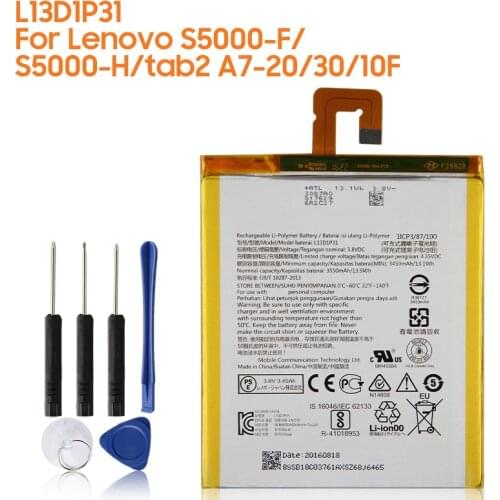 Original Replacement Battery L13D1P31 For Lenovo S5000-F S5000-H Tab2 A7-20 A7-30 A7-10F Authentic Tablet Battery 3450mAh