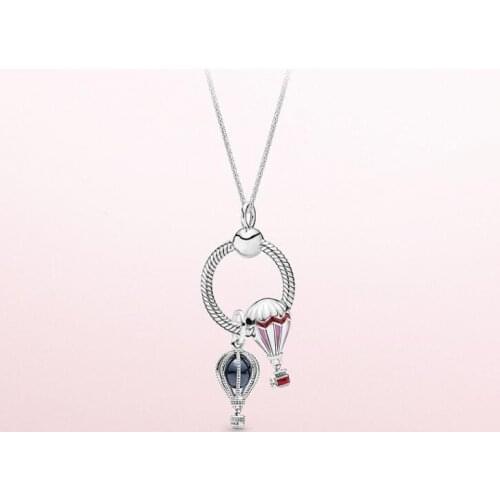 925 Sterling Silver Pan Necklace Polished Moonlight Hot Air Balloon Necklace For Women Wedding Party Fashion Jewelry