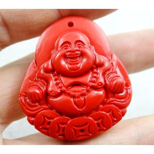 40*33MM Chinese Red Organic Cinnabar pendant necklace Buddha hand-carve G6