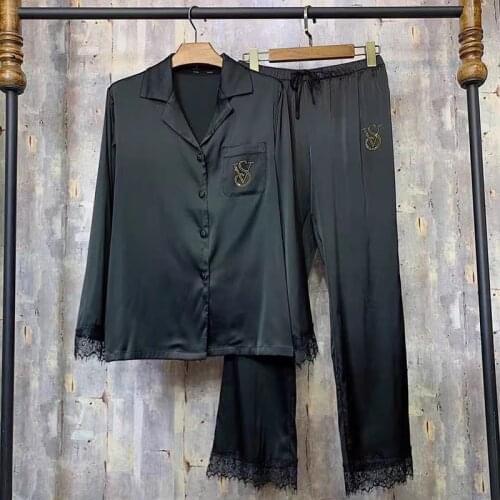 Summer Long Sleeve Pajamas for Women Solid Satin Silk Loungewear Homewear Fashion Sleepwear 2 Piece Set Outfits 2020