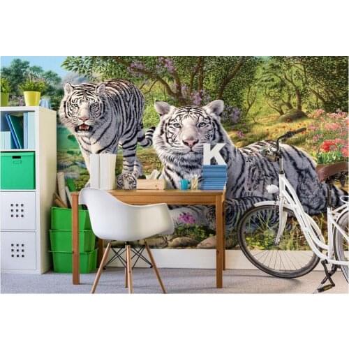 Custom photo 3d wallpaper Non-woven mural Green forest white tiger decoration painting 3d wall murals wallpaper for walls 3 d