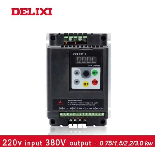 DELIXI frequency converter 220V input 380V output 0.75KW 1.5KW 2.2kw 3kw for motor drive 50 60HZ VFD