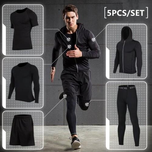 Workout Warm Sport Suit Men Running Sets Clothes Compression Basketball Gym Fitness Training Suits Breathable Jogging Sportswear