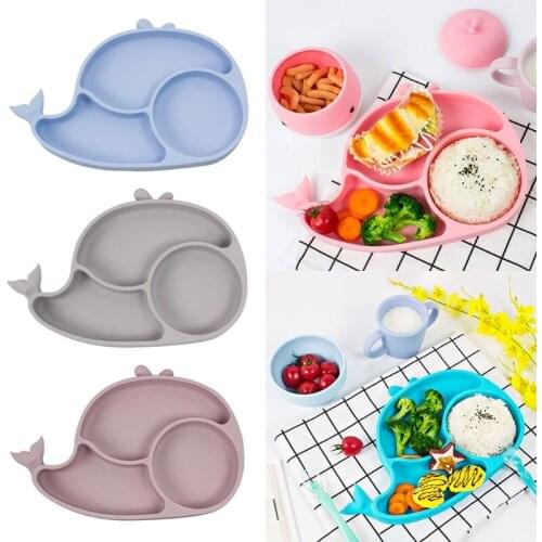 Cartoon Whale Waterproof Silicone Baby Divided Suction Bowl Non-Slip Children Dinner Plate Infant Learning Feeding Dish