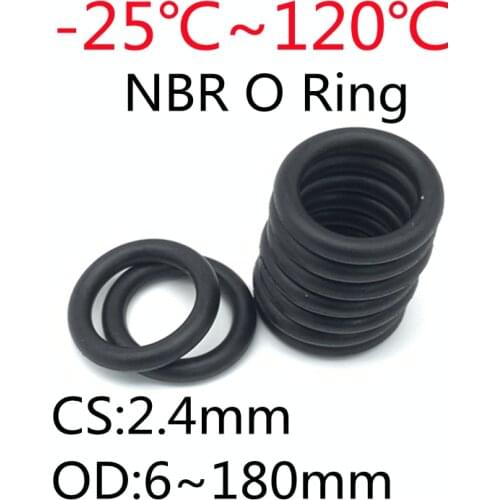20pcs Black O Ring Gasket CS 2.4mm OD 6mm ~ 180mm NBR Automobile Nitrile Rubber Round O Type Corrosion Oil Resistant Seal Washer