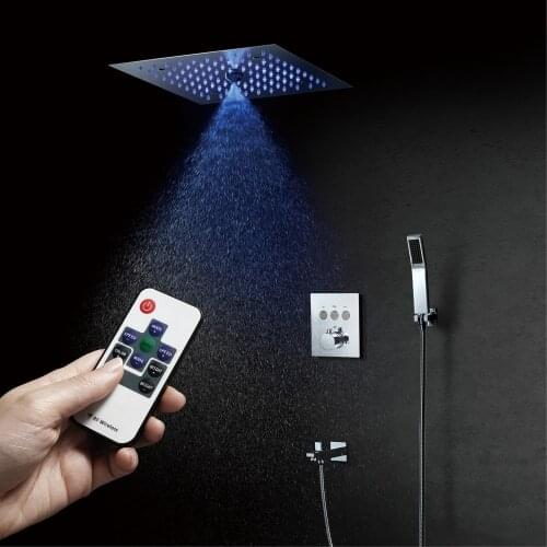 Bathroom LED Shower Faucet Set Thermostatic Main Body Remote Control LED Light 30x30cm Rain and Misty Ceiling Shower Head HIDEEP