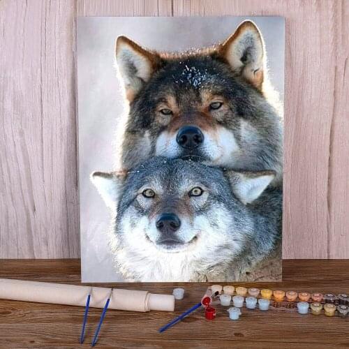 Wolf Cartoon Animal Paint By Numbers Package Acrylic Paints 40*50 Canvas Pictures Decorative Paintings Adults Wholesale
