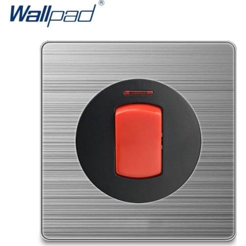 Wallpad 20A Water Heater 2P Wall Light Switch Rocker Button With LED Indicator Stainless Steel Panel Home