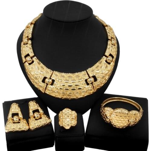 Yulaili 2021 Hot Seller High Quality Italian Gold Jewelry Set and African Popular Womans Evening Earrings Rings Jewelry Sets