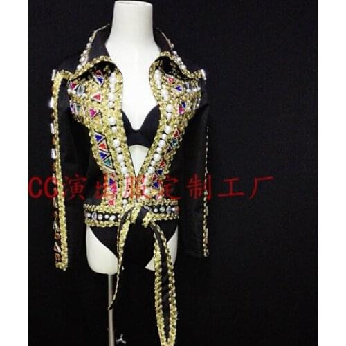 Womens Fashion Handmade Rhinestone Slim Jacket Dj Ds Baroque Female Singer Sexy Gem Costume Outerwear Coat Stage Dance Wear
