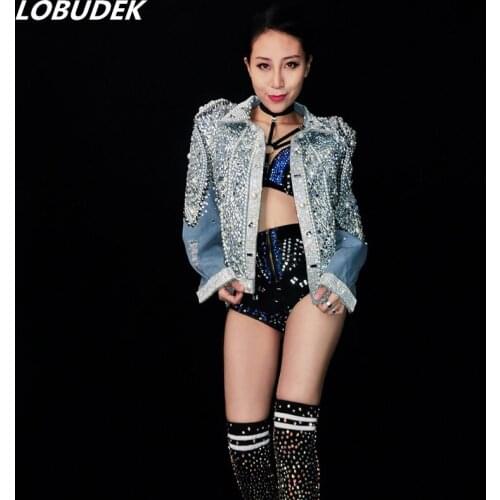 Female Colorized Fish scale Sequins Jumpsuit Sexy Nightclub DJ Singer DS Costumes Bar Leading Dancer stage performance Rompers