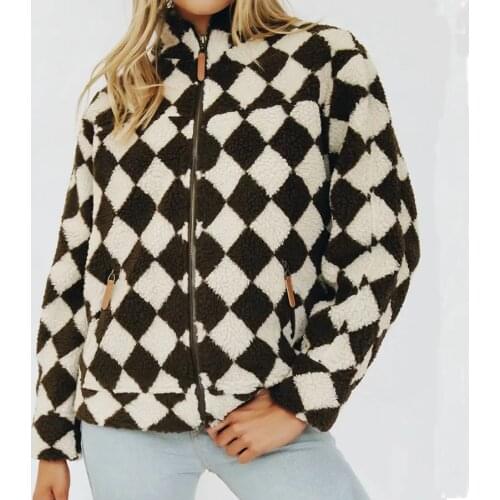 2021 Autumn Winter Fashion ZA Women Woolen Coat Soild Color Loose Plush Parka Long Sleeve Female Teddy Argyle Overcoat Traf