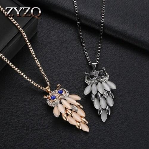 ZYZQ High Quality Opal Stone Accessories Sweater Necklaces For Women Trendy Fashion Animal Owl Shaped Jewelry Necklaces Hot Sale