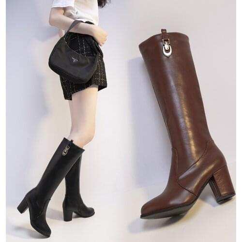 2021 INS Knee High Women Boots Lady Riding Botas High Heel with Zipper Autumn Shoes Round Toe Woman Winter Long Boots Size 35-43
