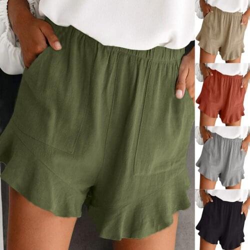 2021 New Hot Summer Casual Cotton Linen Shorts Women Plus Size High Waist Shorts Solid Short Pants Streetwear Womens Shorts