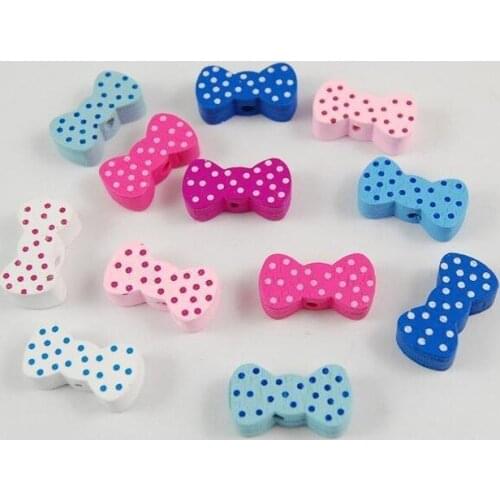 50pcs Polka Dot Bow Wooden Alphabet Letter Number DIY Beads Baby Smooth Teether for Jewelry Making Accessories