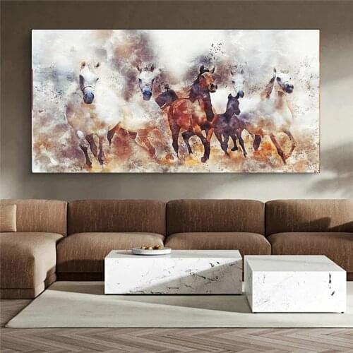 Abstract Running Horses Herd Canvas Art Prints Poster Painting On Wall Decor Watercolour Animal Picture For Modern Living Room
