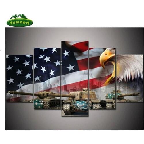 Diamond Painting Tank Cross Stitch Kit Full Diamond Embroidery Crystal Mosaic Decor American Flag and Eagle 5pcs/set
