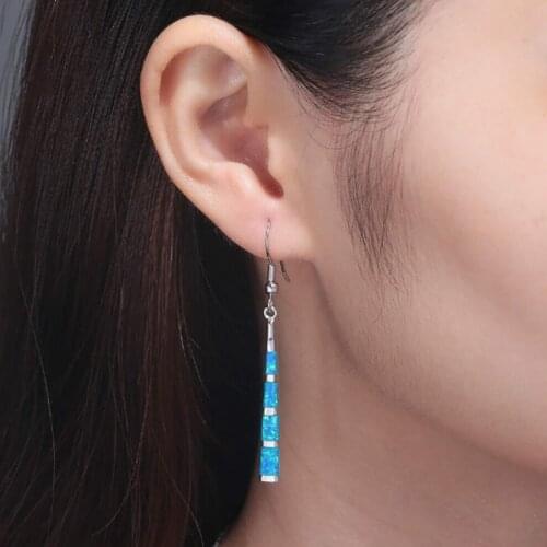 Bohemian Women Earrings Tassel Striped Long Drop Earrings Fahison Blue Opal Earrings Christmas Gift Accessories Jewelry