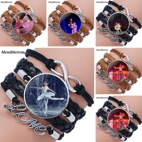 Brand Glass Cabochon Multilayer Black/Brown Leather Bracelet Bangle Jewelry Gift For Women Men The Nutcracker Ballet