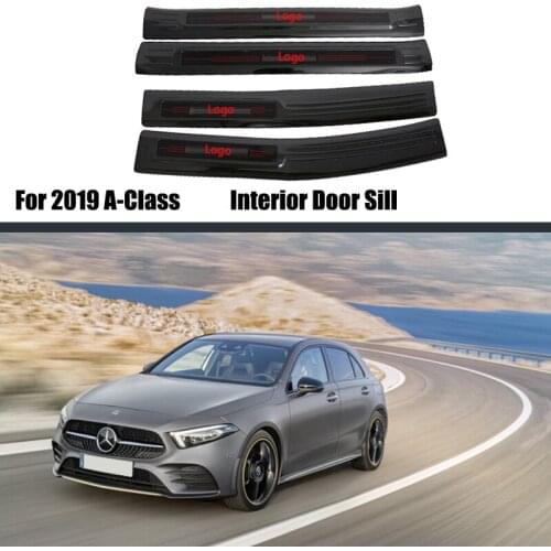 For Mercedes Benz A Class A180 200 CLA C118 The Black Titanium Interior Door Sill Protect Plate Trim Car Accessories