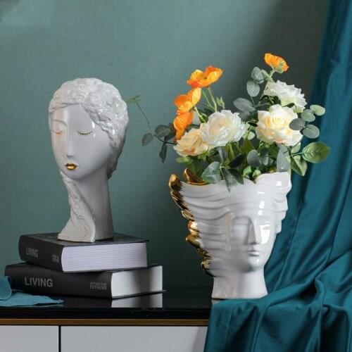 Flower Arrangement Ceramics Human Face Vase Decoration Desktop Vase Human Face Decoration White Crafts Nordic Decoration Home