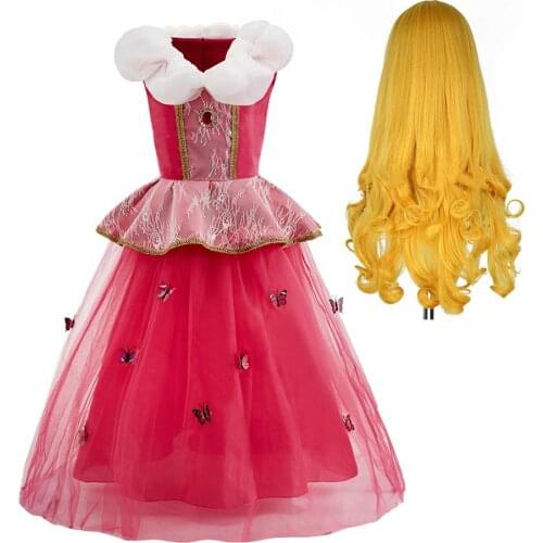 Children Princess Dress Sleeping Beauty Cosplay Costume Girl Aurora Dress Butterfly Fancy Baby Girl Birthday Evening Dress 3-12Y