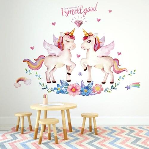 DIY Romantic Unicorn Wall Sticker Cartoon Unicorn Lover Stickers for Living Room Bedroom Kindergarten Childrens Room Wall Decor