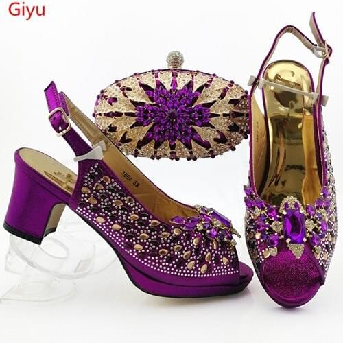 Doershow hot sellingItalian Matching Shoes And Bag Set African Style Lady purple Shoes And Bag To Match For Wedding Dress!HOU1-5