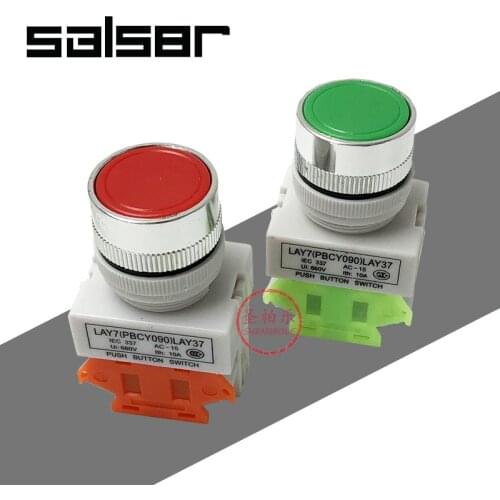 Latching/Reset Push Button Switch with screws PBC LAY37-11BN Flat Round Y090 22mm 1NO/1NC Red/Green (10PCS)