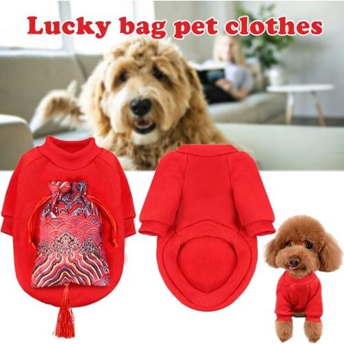 Chinese New Year Style Pets Cloth Red Pullover with Lucky Bag Chinese Style Sweater for Cat and Dog J2Y