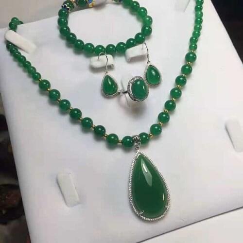 Natural agate ice color jade four piece set earrings rings pendants Bracelet