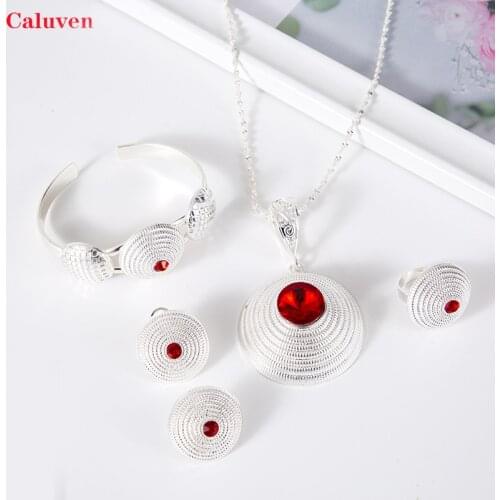 Ethiopian Silver jewelry sets for Women Hairpin African Bridal Jewelry Chain Necklace Clip Ring Sets Habasha Bridal Jewelry