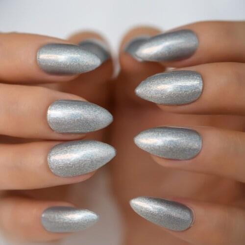 Almond Gray Nail Tips Sharp New Design Sand Textrue Press On Nails Gelnail Medium Short Supplies For Professionals Fingernails