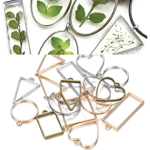 10pcs/lot Metal Geometric Hollow Frame Bezel Border Molds UV Epoxy Resin Molds For DIY Jewelry Making Findings Round Pendants