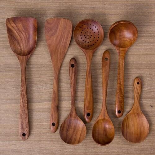 7pcs teak spatula solid wood retro creative congee spoon leaky spoons kitchen utensils wholesale home kitchen tools Eco-Friendly