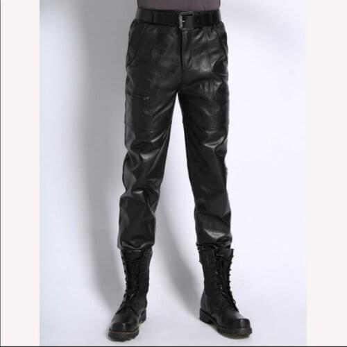 M-8xl Haining Middle-aged Genuine 100% Sheepskin Leather Pants Men Winter Plus Velvet Thick Windproof Motorcycle Leather Pants