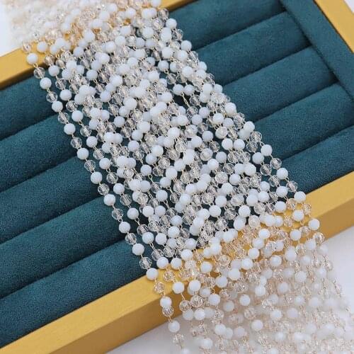 2M Copper Crystal Beads Craft Chain Link Chain With Crystal Glass Beads for DIY Jewelry Making Accessories Jewelry Findings